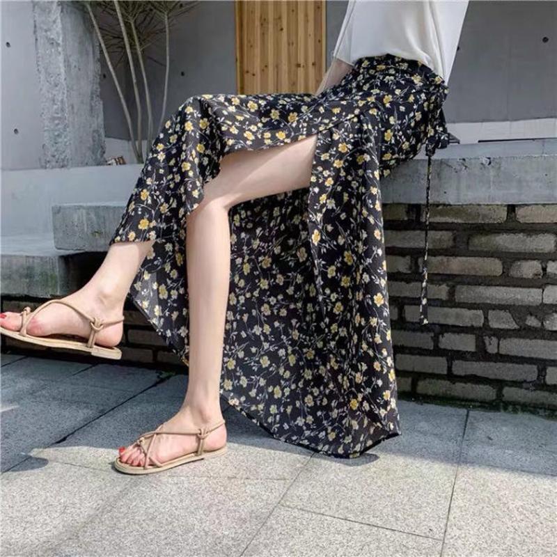 Loose Beach Skirt Half-length Skirt Summer Breathable Floral Pattern One-piece Lace-up Skirt Wrap Skirt Vacation Mid-length Floral Wrap Skirt