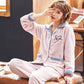 Autumn Winter Coral Fleece Pajamas Suits Women Flannel Thick Velvet Warm Sleepwear Long Sleeve Turn-down Collar Home Wear Striped Casual Nightwear
