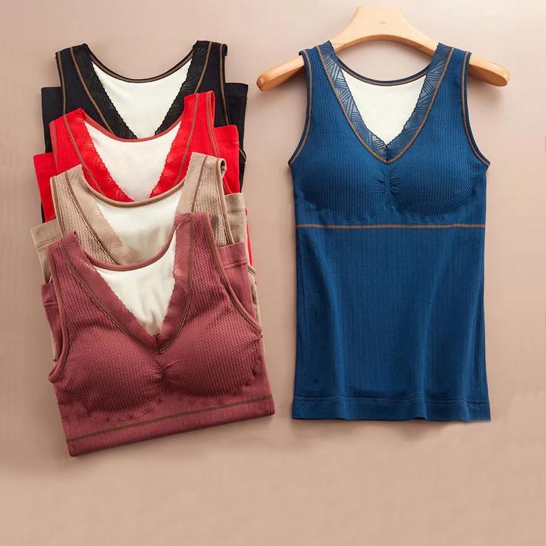 Women Thermal Underwear Sexy Winter Clothing Velvet Vest Padded Warm Body Tops Sleeveless Slim Seamless V Neck Solid Inner Wear
