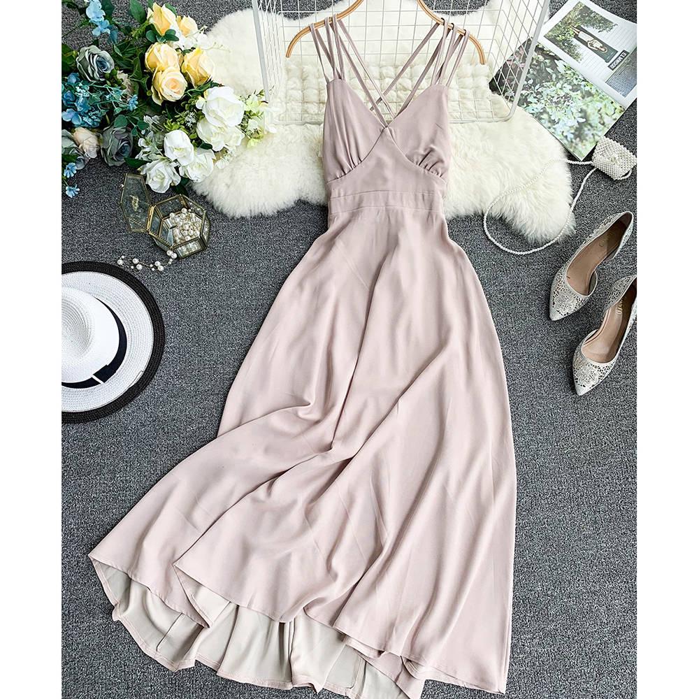 Summer Women Dress Chiffon Long Dress Halter Tunic Sleeveless Pleated Dress Party Dresses Vestidos