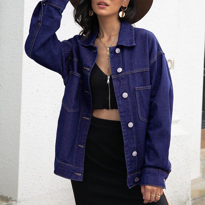 Autumn Jane Wear Denim Jacket Cardigan Top, Fashionable Loose and Thin Lapel Long-sleeved Denim Jacket