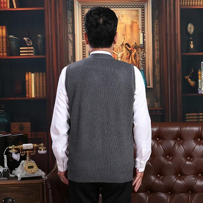 Spring and Autumn Middle-aged and Elderly Woolen Vest Men's Sleeveless Knitted Cardigan Spring and Autumn Thin Vest