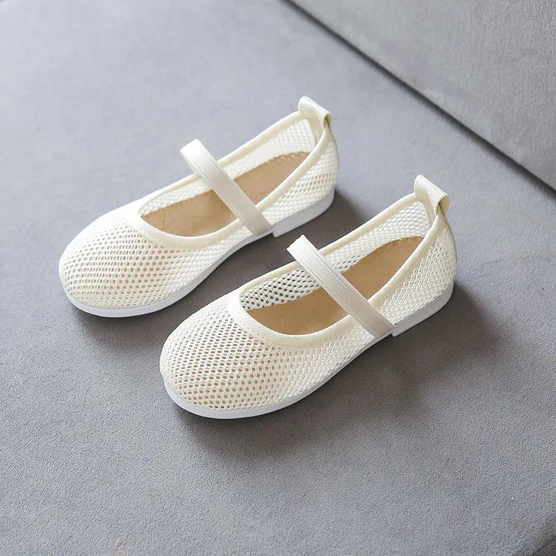 Girl's Summer Shoes Soft Sole Solid Color Princess Shoes Little Girls' Anti-slip Hollow Out Mesh Casual Light Shoes