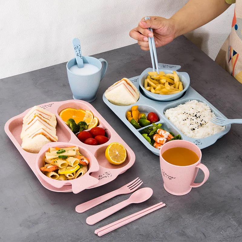 Children's Meal Plate Cutlery Set Kindergarten Lunch Plate Shatter-resistant Household Creative Baby Grid Plate Tableware Set