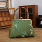Ethnic Style Women Silk Bamboo Leaves Printing Handbag Messenger Dual Purpose Exquisite Elegant Doctor Bag