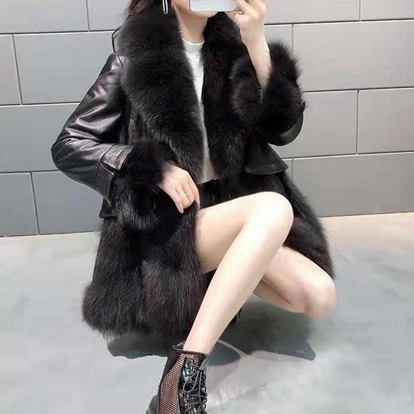 Women's Winter Fur Coat Plus Size Long Sleeve Fur Collar Slim Coat Female Solid Color Casual Warm Jacket