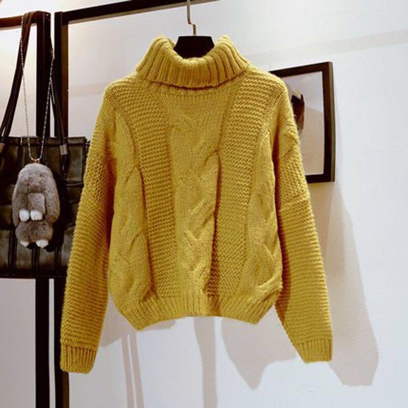 Inside wearing a warm winter jacket large size thick sweater female loose high collar knit sweater