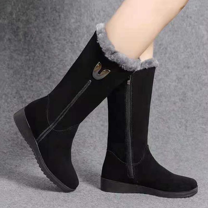 Winter Snow Boots Women's Plus Velvet Thickened In The Tube Martin Boots Non-slip Warm Flat Bottom Side Zipper Large Size Cotton Shoes