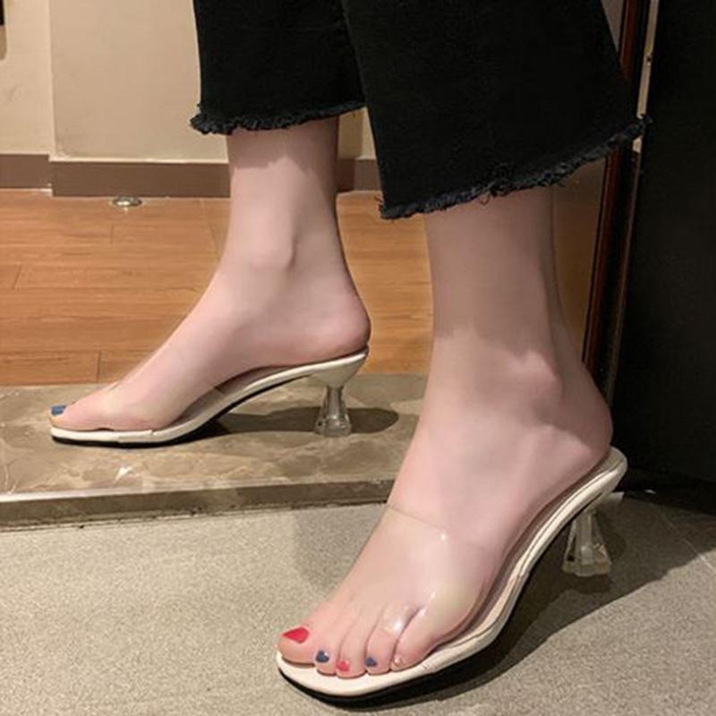 Transparent High Heels Women Square Toe Sandals Summer Shoes Woman Clear High Pumps Wedding Heels Slippers