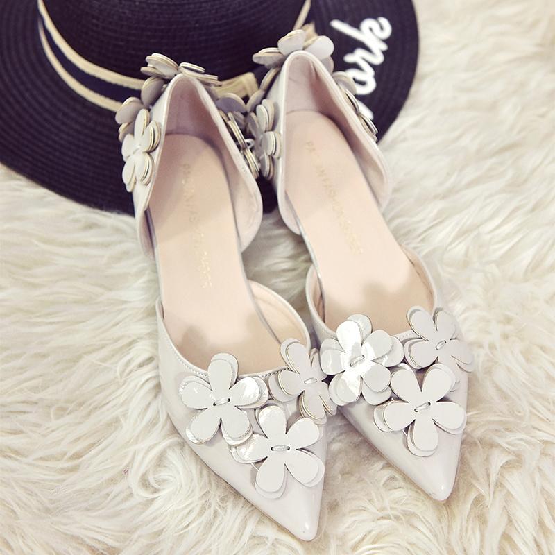 Korean Version  Sweet  Versatile Pointed Toe Single Shoes Women's High Heels 3cm Hollow Flower Low-heeled Small Stiletto Low-heeled Shoes