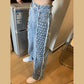 Jeans Women's Tide Design Spring and Autumn Large Size Fat Mm High Waist Slim Tie Pendant Wide Leg Straight Pants