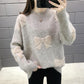 Half Turtleneck Sweater Women Autumn and Winter Loose Large Size Thick Net Red Bow Bottoming Sweater
