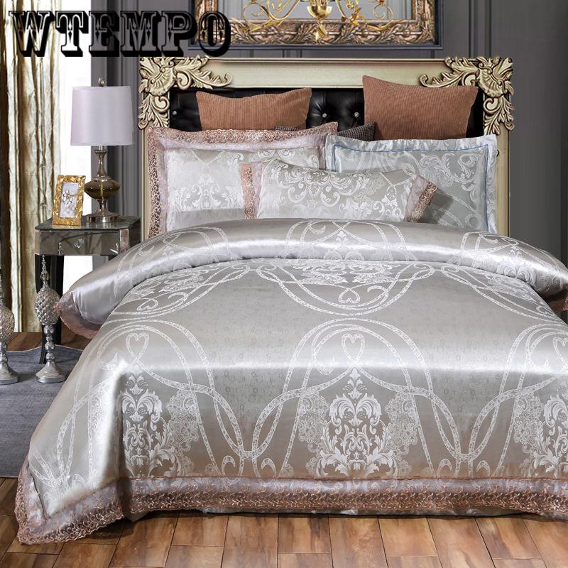 Home bedroom bedding set European jacquard cotton four-piece cotton lace quilt cover sheets
