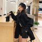 Women's Short Coat Loose and Thin All-match POLO Collar Windbreaker Women's Short Casual British Style Coat Windbreaker