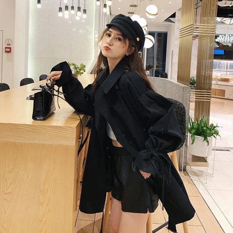 Women's Short Coat Loose and Thin All-match POLO Collar Windbreaker Women's Short Casual British Style Coat Windbreaker