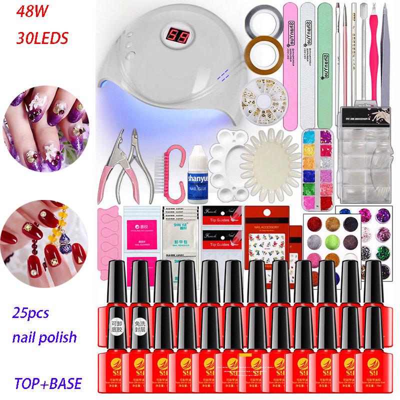 Nail kit 25 pcs Nail Gel Polish Kit For Manicure Gel Varnish Nail Art Set 48W UV Lamp Nail Dryer set