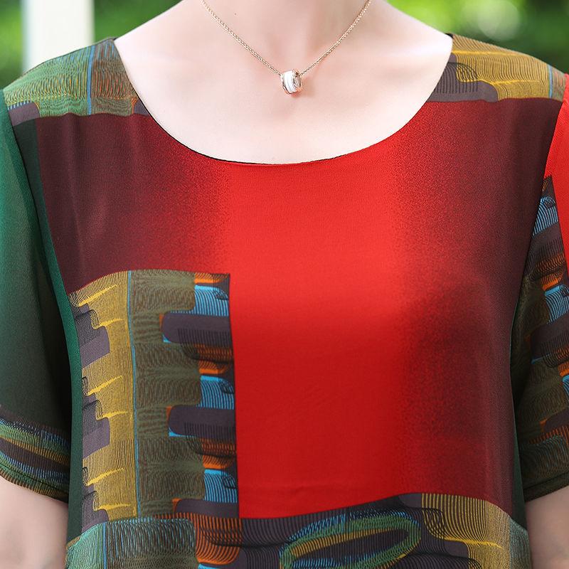 Mid-length XL-XXXXXL Women's Summer Dress Chiffon Veil  Round Neck Short Sleeve Daily Wear