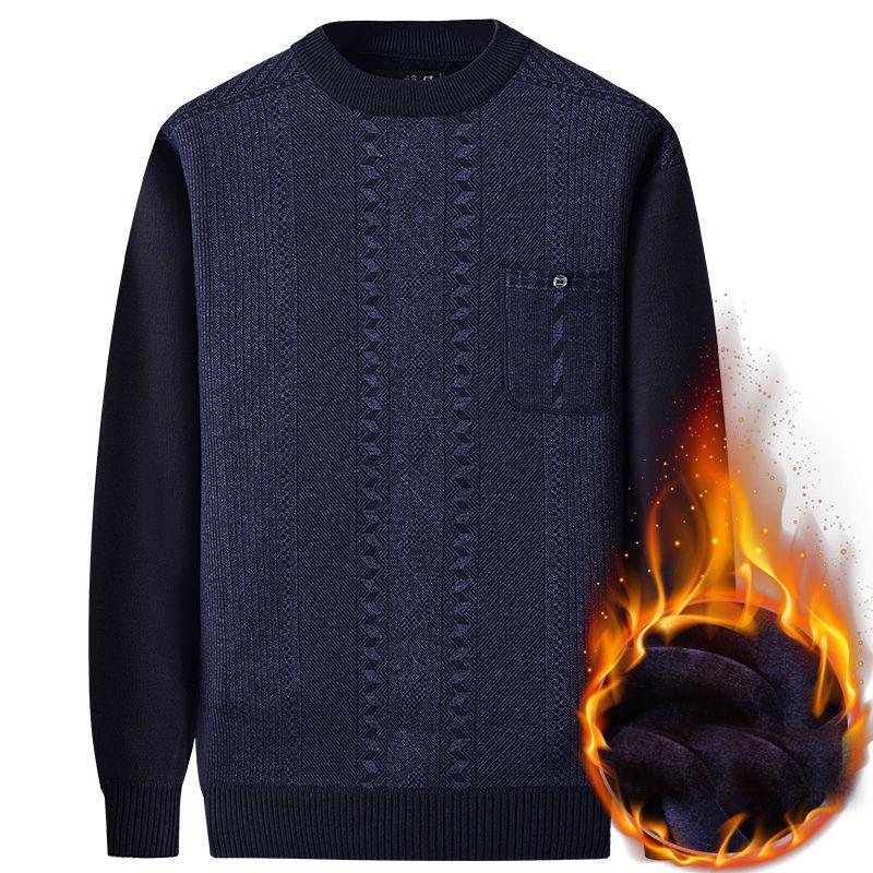 Sweater Men Plus Velvet Thick Winter Round Neck Sweater Middle-aged Men's Warm Bottoming Shirt