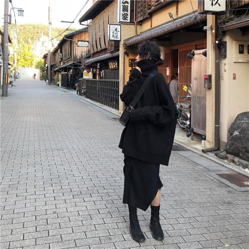 Winter Thick Casual Jacket High Collar Mid-length Tops Fashion Simple Female Student Sweater