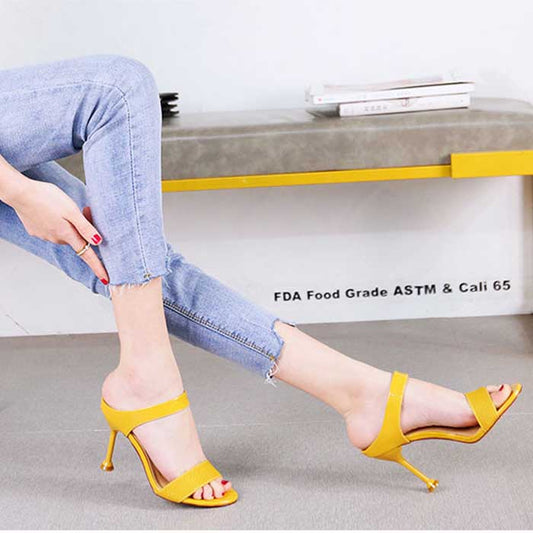 High Heel Sandals Women's Stiletto Outer Wear Half Slippers Open Toe Flip Flops Summer Slippers