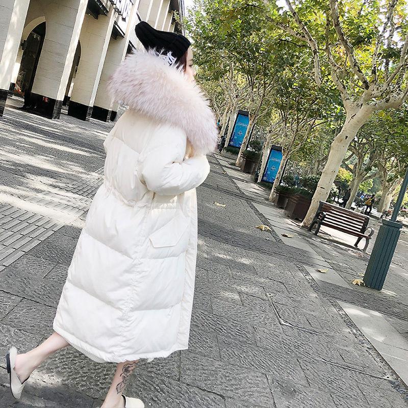 Fashion Hooded Fur Collar Women's Down Jacket Autumn and Winter Plus Velvet Thickening Warm Loose Casual White Duck Down Down Jacket