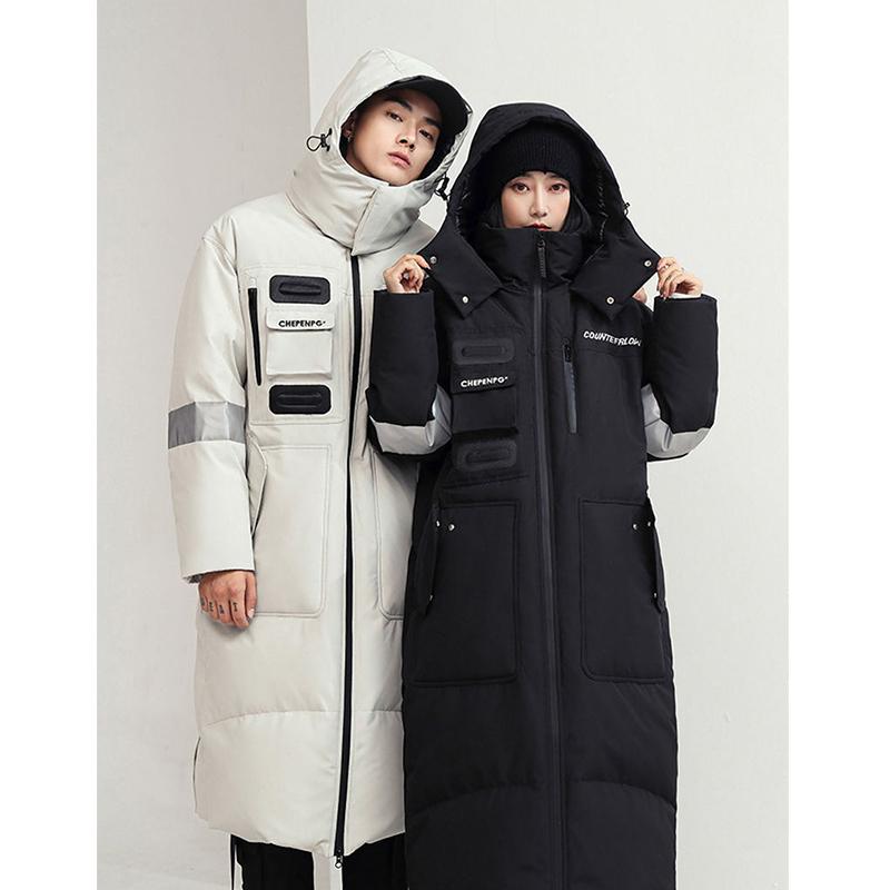 Over-the-knee Long Down Jacket Winter Men's and Women's Mid-length Tooling Thickened Korean Version Couple Decoration Body Coat Slim Coat