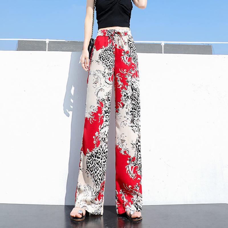 Color Striped Wide-leg Pants Ladies Summer High Waist Loose Thin Ice Silk Straight and Thin Casual Mopping Trousers
