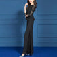 Summer Black Small Fragrant Wide-leg Pants Suit Slim Lace Two-piece Round Neck Long-sleeved Top + Loose Wide-leg Pants