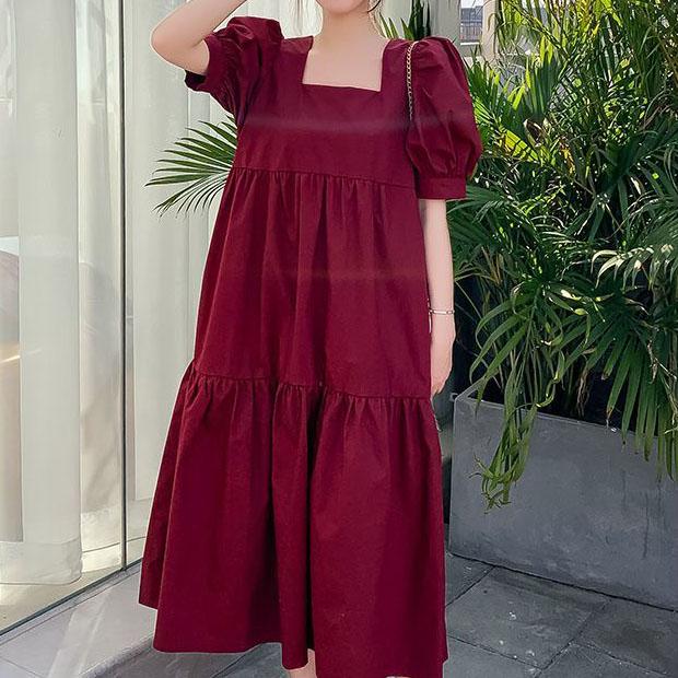 Female Simple Large Size Elegant Holiday Dress Summer High Waist Slim Vintage Gentle Solid Vacation Dress