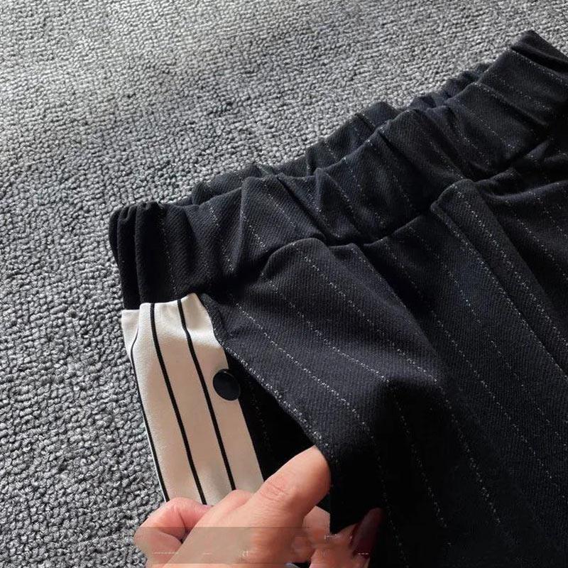 Thin Summer Fashion Trend Loose Straight Mopping Trousers Stitching Striped High Waist Wide Leg Casual Pants Women
