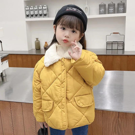 Girls' Padded Warm and Windproof Jacket Plus Velvet Thick Winter Clothes