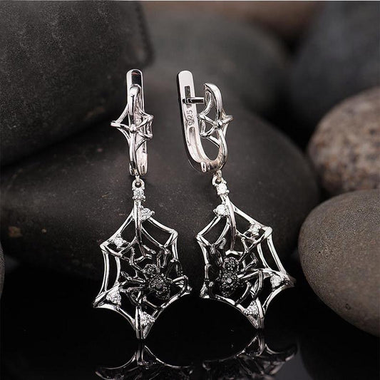 Personaliy Spider Net Shaped Dangle Earrings Gothic Silver Hollow Earrings for Women Partyl Jewelry