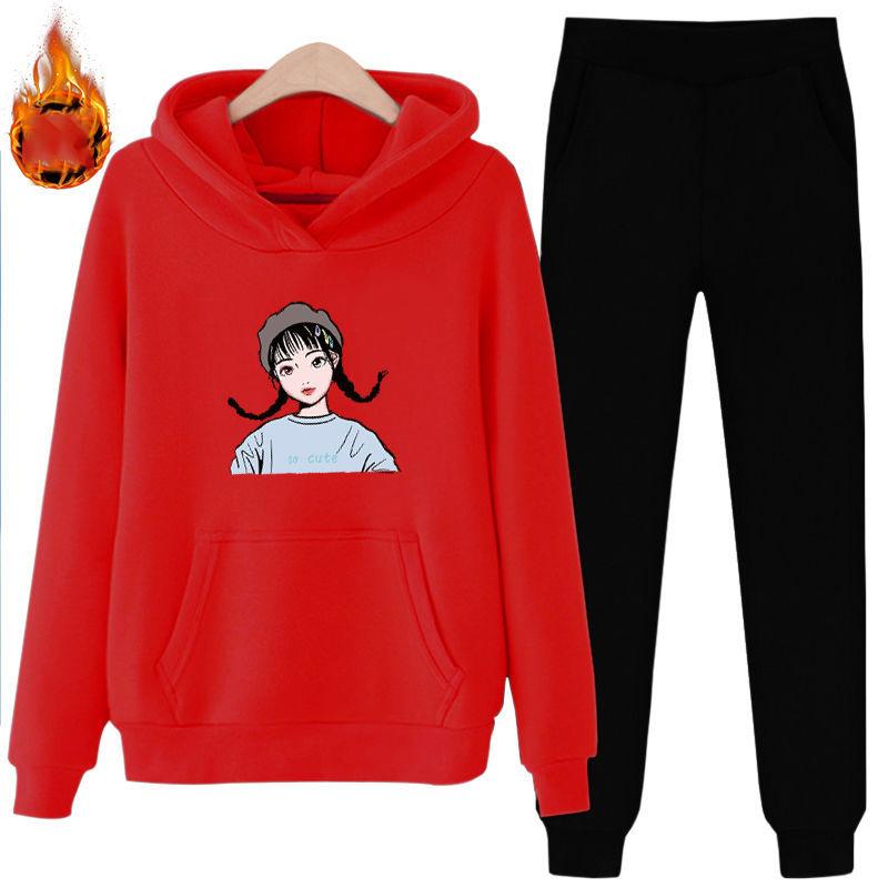 Sports Suit Unisex Warm Long-sleeved Casual Plus Fleece Hooded Hoodie Suit Loose Casual Two-piece Comfortable and Breathable