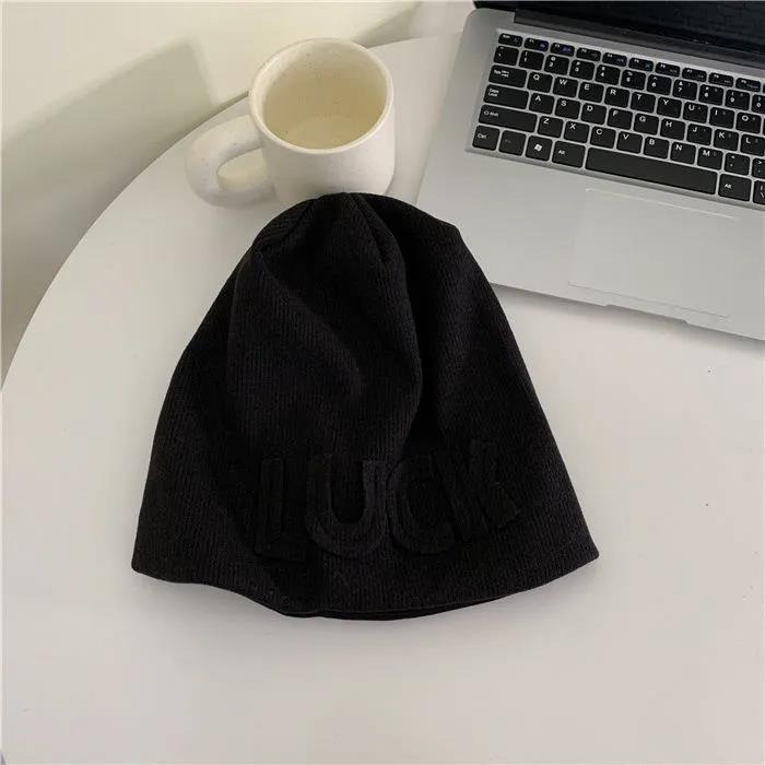 Winter Fashion Knitted Letter Hat Women's Ear Protection Toe Cap with Big Head Circumference Plus Fleece Knitted Hat