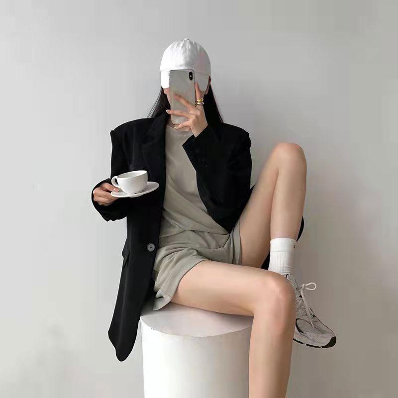 Suit Jacket Women's Spring and Autumn All-match High Street Design Elegant Suit Black Blazer Coat Casual Jacket Mid-length Top Coat