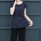 Women's Summer Short Sleeve Chiffon Shirt Waist Tie Round Neck Printed Top