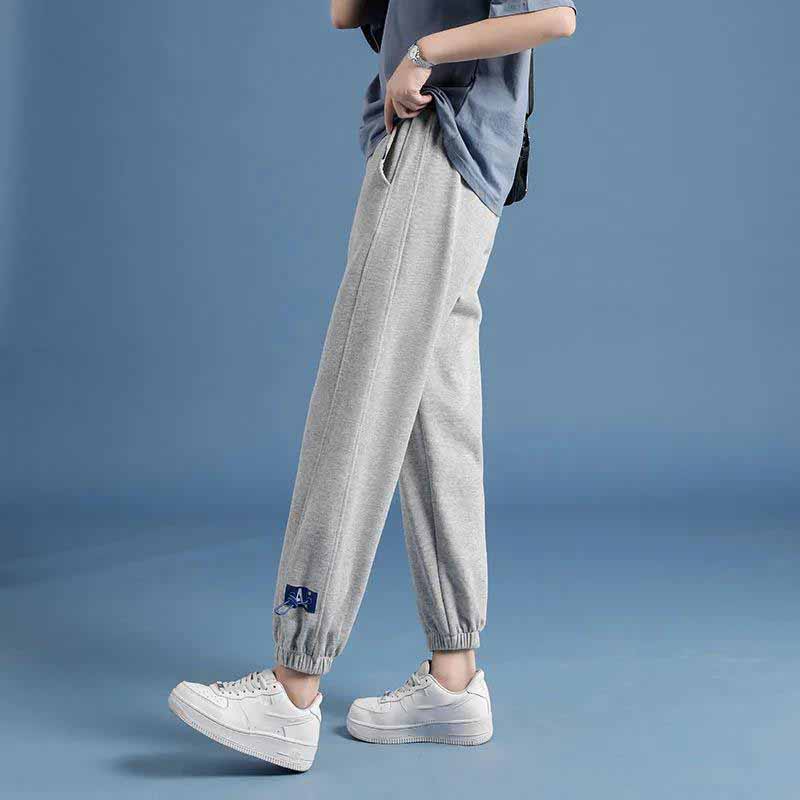 Women's Spring and Summer Trousers High-rise Straight-leg Gray Sweatpants Korean Style Loose Casual Student Nine-point Pants Trend