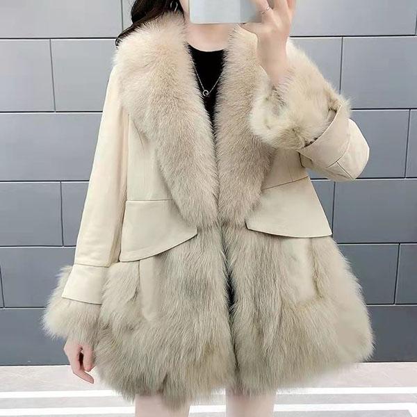 Women's Winter Fur Coat Plus Size Long Sleeve Fur Collar Slim Coat Female Solid Color Casual Warm Jacket