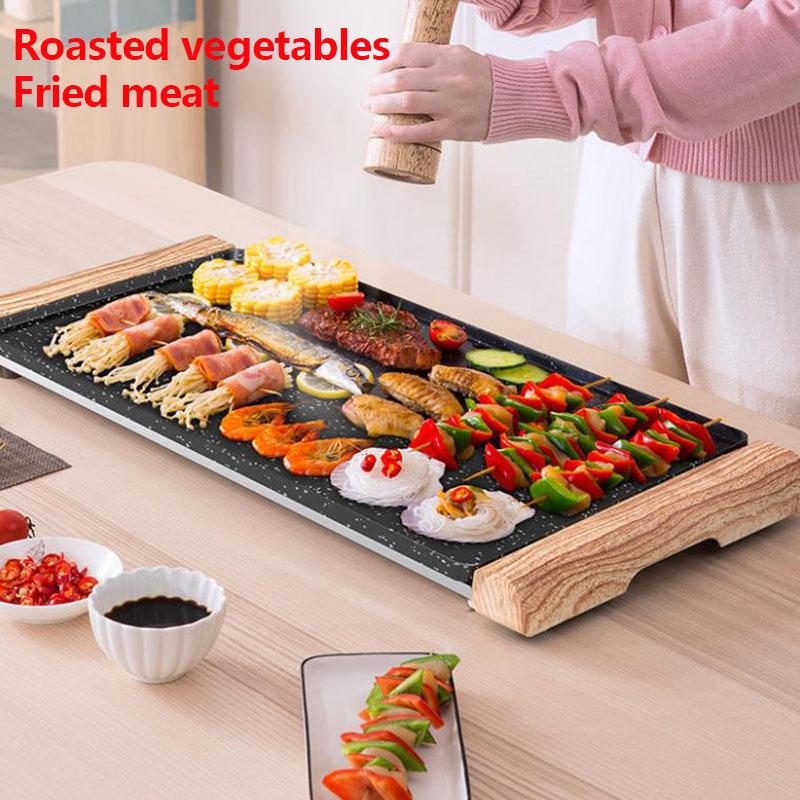 1700W Wooden Handle Medical Stone Oven Electric Grill BBC Machine Bakeware Flat Bottom Frying Pan  Kitchen Supplies