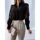Elegant Long Sleeve Shirts Women Lapel Button Office Lady Top White Women's Sexy Embroidery Hollow Out Lace Blouse Streetwear Temperament Summer Top