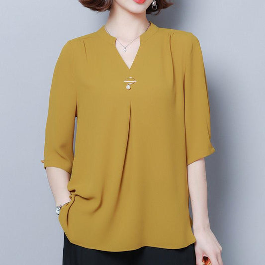 Chiffon Top Women's Mid-sleeve Mother's Summer Dress Fashionable Western Style Loose Plus Size Shirt