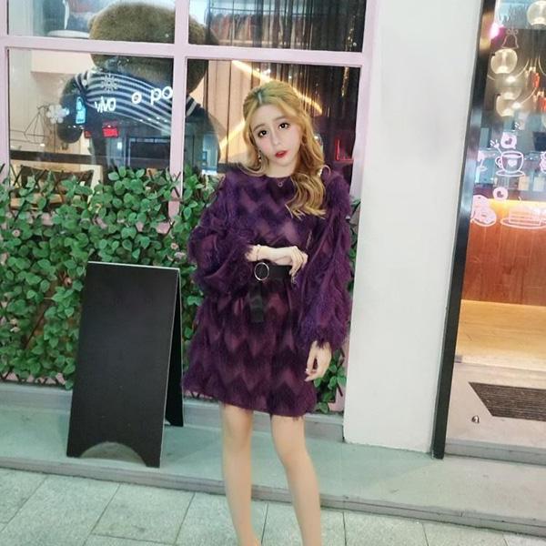 Autumn and Winter Lantern Sleeve Tunic Sweater Fringed Round Neck Dress