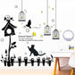 Happy bird cage background wall stickers environmental murals funny cat birds wallpaper