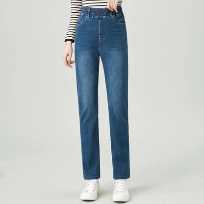 Elastic Waist Jeans Women's Spring 2022 New Elastic Slim Straight Pants Women's High Waist Slim Long Pants