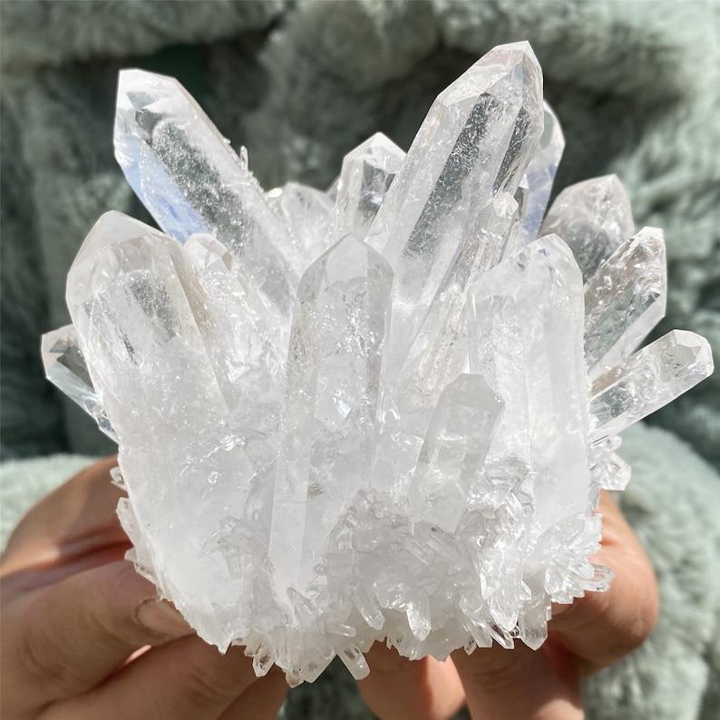 Crystal Cluster, 300-500g Clear Quartz Cluster Crystal, Quartz Point VUG, Mineral Specimen Healing Degaussing Decor Collection