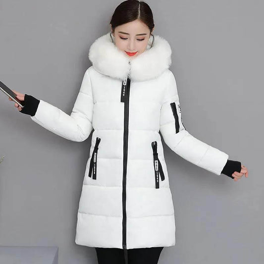 Winter Clothes Korean Version of Cotton-padded Jacket Women's Large Fur Collar Jacket Slim Slimming Cotton-padded Jacket Mid-length