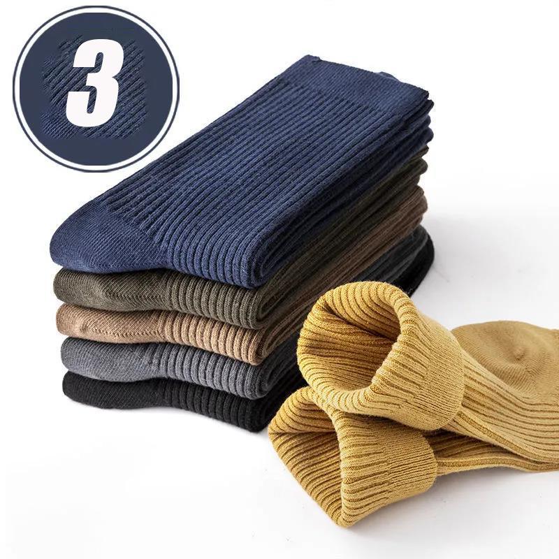Three Pairs of Men's Tube Socks Fashion Solid Color Cotton Socks Deodorant Sweat-absorbent Winter Warm Socks