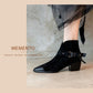 Vintage Pointed Suede Boots British Style Soft Chelsea Boots Thick Heel Plus Velvet Ankle Boots