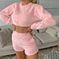 Women's Coral Fleece Double-sided Fleece Homewear Long-sleeved Top Shorts Suit Sexy Sports Outerwear Pajamas Set Winter Warm Pyjamas Suits