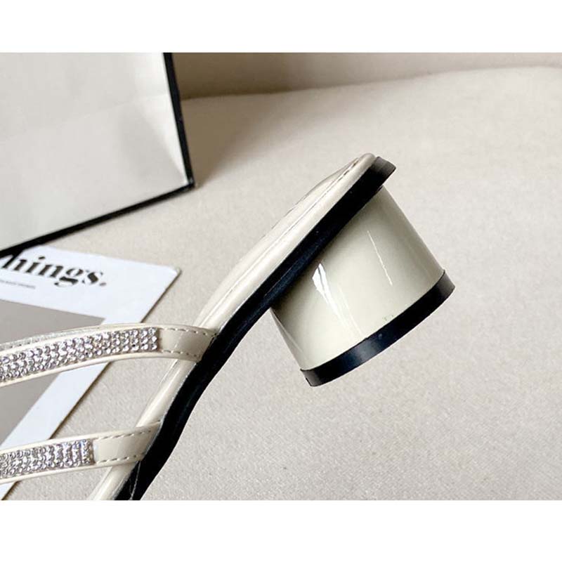Women Sandals and Slippers Summer Rhinestones High-heeled Sandals Shiny Thin Strap Flip-flops Simple Thick-heeled Slippers All-match Beach Sandals